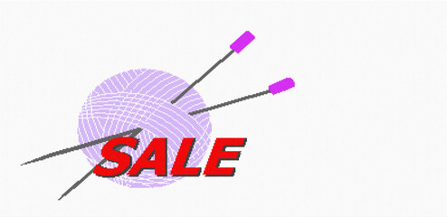 sale of yarn,a ball of thread and knitting needles on a white background,imitation hand knitting background.