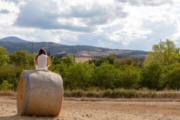 Val d' Orcia (SI), Italy - August 05, 2021: Typical landscape in val d' Orcia, Tuscany, Italy