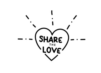 Share the love calligraphic text. Logo, emblem of a nonprofit organization or community. Handwritten illustration. 