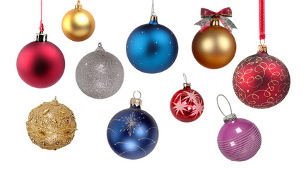 Set of different christmas balls isolated on white background