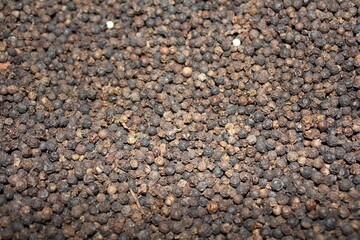 Closeup background dried black peppercorns