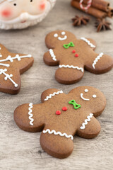 Traditional christmas gingerbread cookies over a wooden table