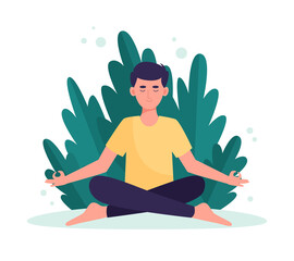 Man meditating in yoga lotus pose. Yoga, meditation concept illustration.