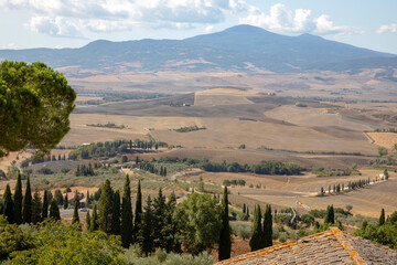 Pienza (SI), Italy - August 15, 2021: View from Pienza village, Tuscany, Italy