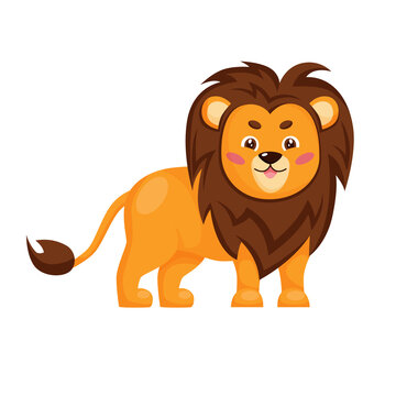 Cute cartoon lion standing. Vector illustration isolated