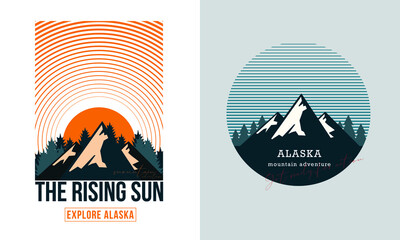 Outdoor Adventure in Alaska.  Artwork Print in vector.