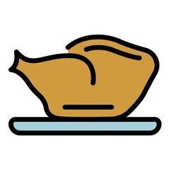 Cooked chicken icon. Outline cooked chicken vector icon color flat isolated