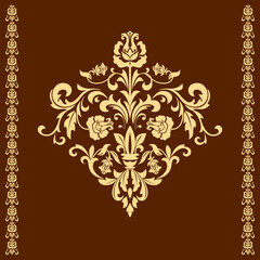 Damask graphic ornament. Floral design element.Gold vector pattern