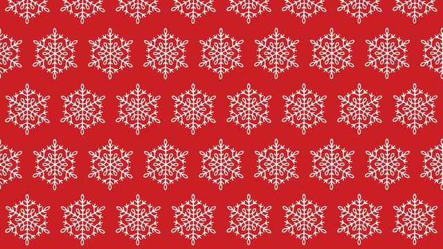 White snowflakes falling over red background.  Stop motion animation. Christmas and New Year concept. Loopable.