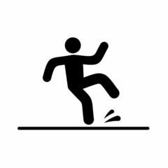 Fototapeta na wymiar Slippery surface beware icon, Wet floor caution sign isolated on white background, Public warning symbol. Falling human pictogram. Vector illustartion