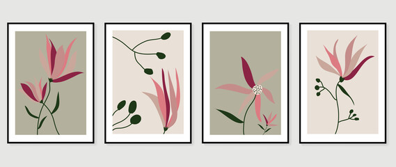 Abstract art nature background vector. Modern shape line art wallpaper. Boho foliage botanical leaves watercolor texture design for home deco, wall art, social media post and story background.