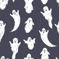 Cute halloween  ghosts . Vector pattern.