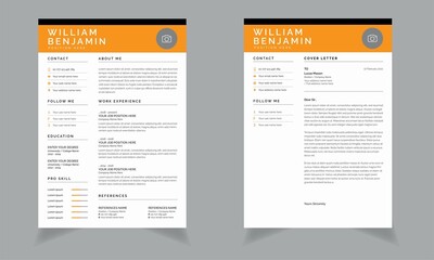 Resume and cover letter template design, Business Manager Resume Layout document eps file	