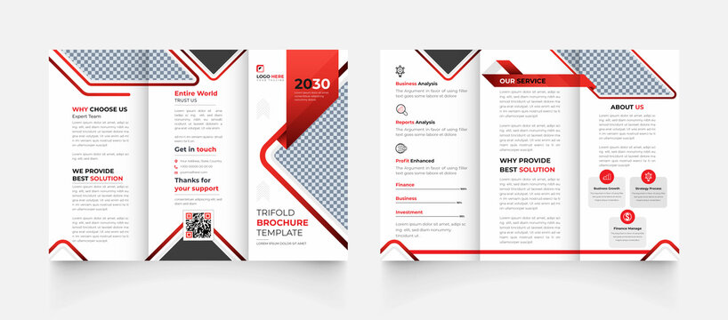 Black and red modern trifold business brochure design