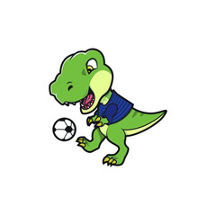 illustration of cute tyrannosaurus playing football vector design