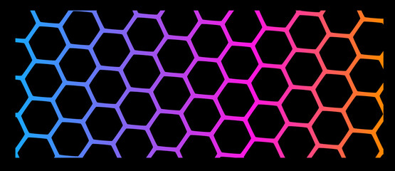 Vector Neon Color Illustration of Hexagon Pattern. Abstract Decorative Geometric Background