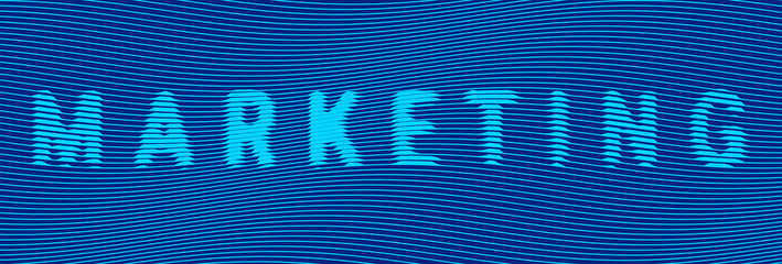 Vector Blue Color Decorative Background with Wave Line Pattern and Word Marketing. Business Abstract Illustration with Optical Effect