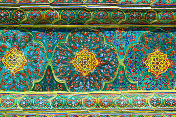 Colorful Amazing Vintage Glazed Tiles of Wat Ratchabophit Buddhist Temple Exterior, Bangkok,...