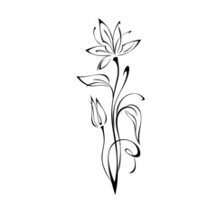 ornament 2022. stylized blossoming flower on a high stem with leaves, curls and one bud. graphic decor