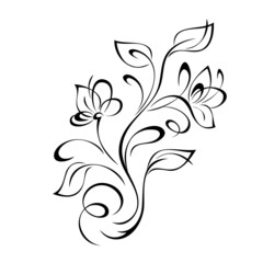 ornament 2024. decorative element with stylized flowers, leaves and swirls in black lines on a white background