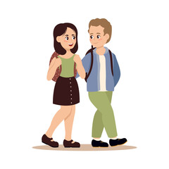 Walking School Children Isolated Diverse Small Primary Students Flat Vector Illustration. Students