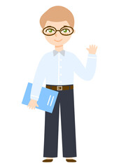 Cute cartoon school boy isolated on white background