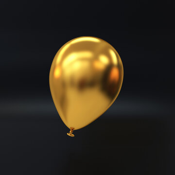 Golden balloon on a black background, 3d render