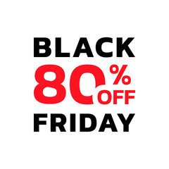 Black Friday sale icon, label or tag with 80 percent price off. Modern discount card or promotion banner design element. Vector illustration.