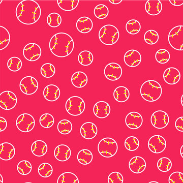 Line Baseball ball icon isolated seamless pattern on red background. Vector