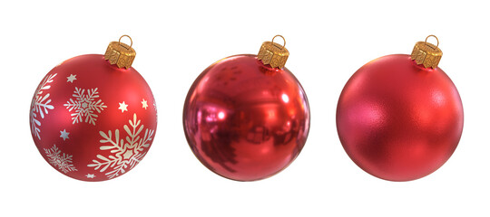 Set of Christmas balls in red on white background, 3d render