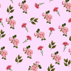 seamless pattern with flowers in pink background