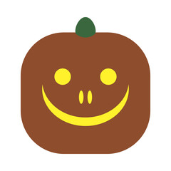 Obraz premium Original smiling pumpkin. Funny smiling face. Gourd face on white background. Isolated squash silhouette for Halloween or Thanksgiving. Cartoon colorful illustration. Simple flat design element.