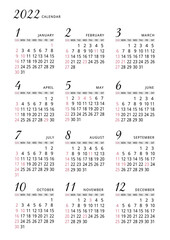2022　年間カレンダー　背景白タテ型