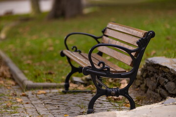 A bench in the park and on the promenade overlooking the sea in the city of Istanbul, public places