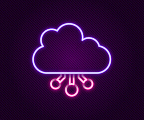 Glowing neon line Cryptocurrency cloud mining icon isolated on black background. Blockchain technology, bitcoin, digital money market, cryptocoin wallet. Colorful outline concept. Vector