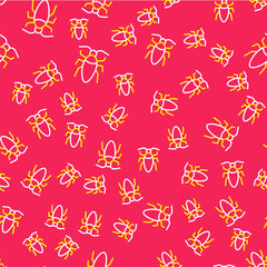 Line Cockroach icon isolated seamless pattern on red background. Vector