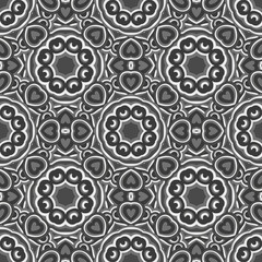 Vector seamless background with flowers. Round pattern. Endless colorful texture with doodle elements. Use for wallpaper, textile, book cover, clothes. In gray and white colors
