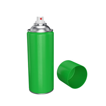 Green Spray Can With Paint, Open Lid. On A White Background, 3d Render