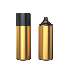 Gold and black can spray paint on a white background, 3d render