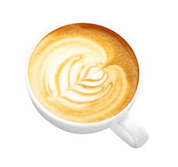 hot latte in ceramic cup on white background