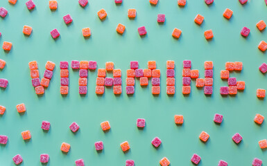 Jelly vitamins for children. Conceptual health background. The word vitamins
