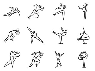 Speed skating, figure skating, ice skating - winter sports and entertainment. A set of vector icons, outline, isolated, 48x48 pixel.
