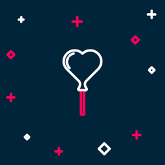 Line Balloons in form of heart with ribbon icon isolated on blue background. Colorful outline concept. Vector