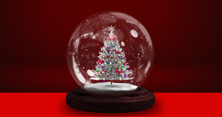 Image of snow globe over red background