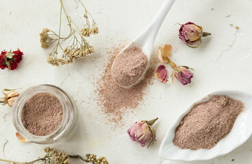 pink powder herbal powder, beauty treatments 