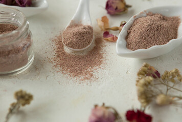 pink powder herbal powder, beauty treatments 