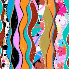 Gordijnen abstract pattern background, with waves, circles, flowers, paint strokes and splashes, grungy © Kirsten Hinte