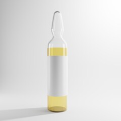 bottle of medicine with liquid and white label for mockup 3d render