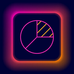 Glowing neon line Pie chart infographic icon isolated on black background. Diagram chart sign. Colorful outline concept. Vector