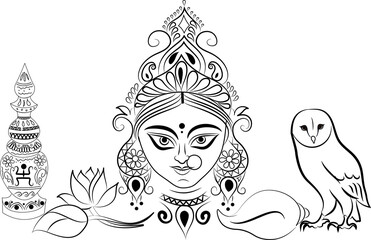 illustration of goddess Lakshmi with an owl